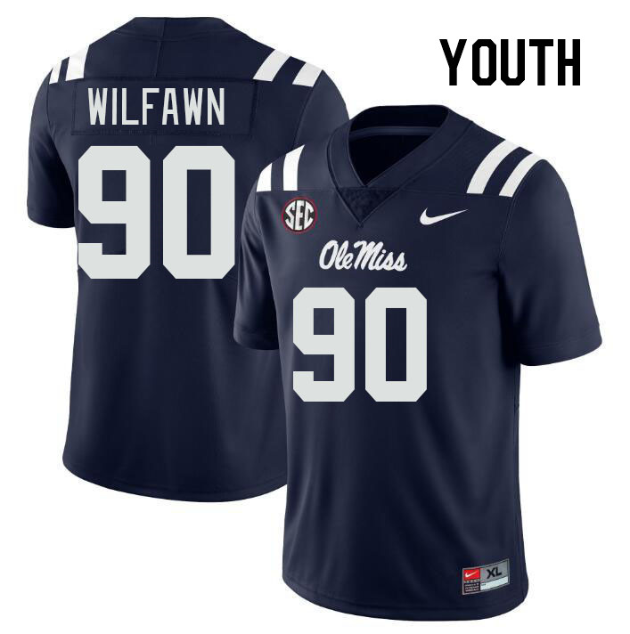 Youth #90 Kortlen Wilfawn Ole Miss Rebels College Football Jerseys Stitched-Navy